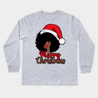 Black Woman Santa, Black Mrs Santa Claus, African American Santa, Merry Christmas Kids Long Sleeve T-Shirt